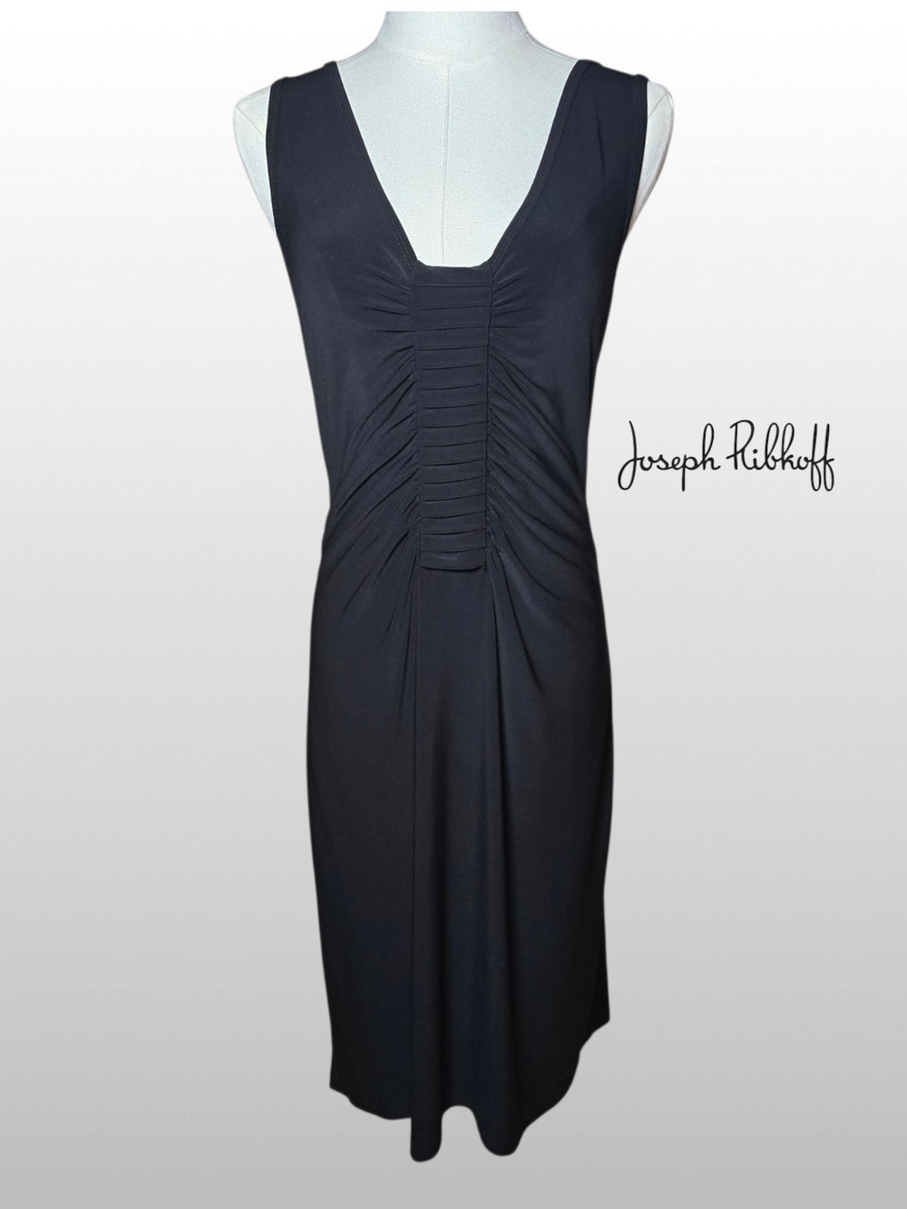 JOSEPH RIBKOFF Black Sleeveless Ruched Midi Dress - 10